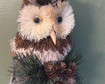 Vintage Owl Ornament Beri Bristle and Pinecone Figurine Handcrafted Owl Ornament Lover Antiques and Vintage