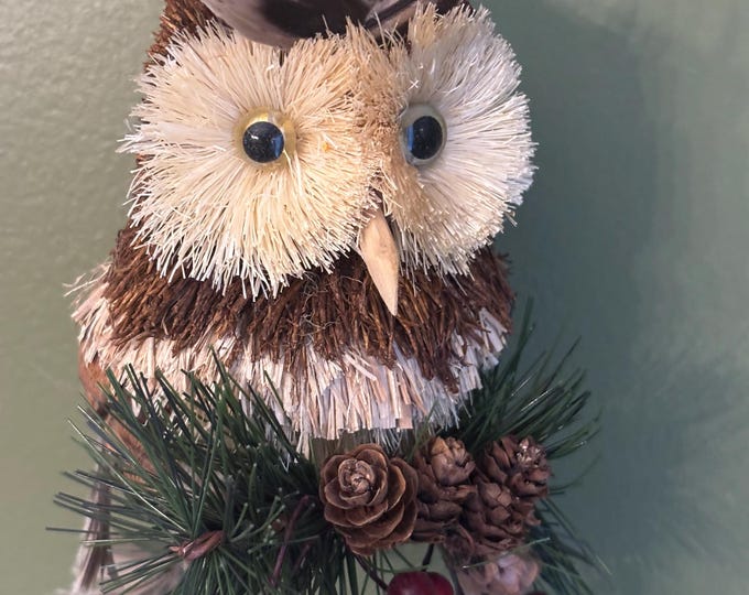 Vintage Owl Ornament Beri Bristle and Pinecone Figurine Handcrafted Owl Ornament Lover Antiques and Vintage