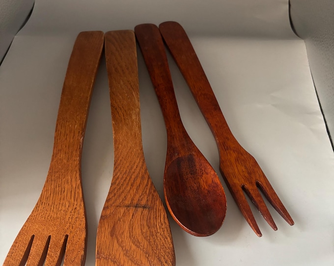 Genuine Ozark Grown Line, Brown Harvest Oak Native Wood Carved Utensils, Set of 4