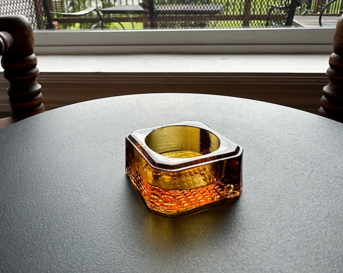 Vintage Amber Cut Glass Square Dish, Container, Figurine, Sugar Dish, Toothpick Holder, Container Glass Art Lover Antiques and Vintage