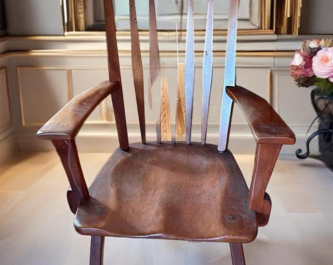 Vintage Cushman Colonial Creations Salem Wood Seat Chair No. 9082 Big Rustic Lake House High Back Chair Lover Antiques and Vintage