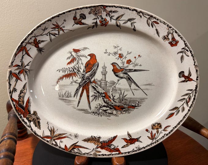 Antique Ridgeway Pottery INDUS Hand Painted Platter Flowers Large Plate RARE Lover Antiques and Vintage