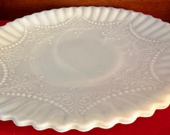 Depression Milk Glass White Monax Petalware Salad Plate, 8” Lace Pattern White Special Glass Plate Lover Antiques and Vintage