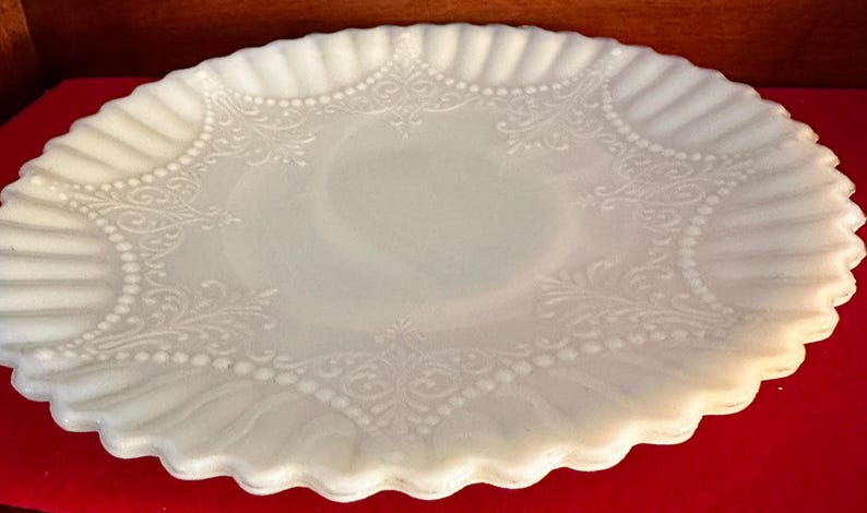 Depression Milk Glass White Monax Petalware Salad Plate, 8” Lace Pattern White Special Glass Plate Lover Antiques and Vintage image 1