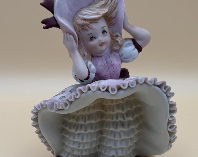 Vintage Napco Girl in Petticoat on Windy Day Fine China Girl No. KW 3701 Japan Girl Figurine Lover Antiques and Vintage