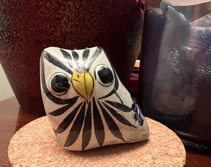 Vintage Tonala Mexican Pottery Owl: Signed Cat Jada Decor