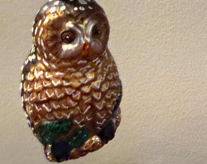 Vintage Brown Speckled Owl Hand Blown Orange Owl Christmas Holiday Lover Antiques and Vintage