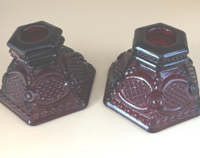 Vintage Fenton Ruby Red Pair of Mini Candleholders Candlestick Holders Lover Antiques and Vintage