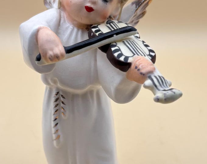 Vintage Napco Angel with Violin Figurine Fine China Angel No. C282WB Lover Antiques and Vintage