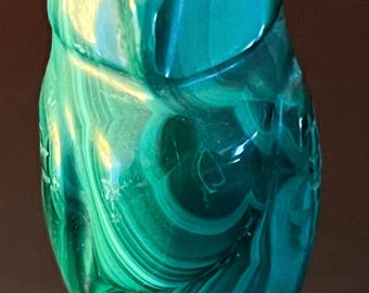 Vintage Carved Malachite Owl Figurine on Pedestal Base