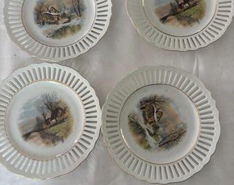 Vintage Set of 4 MEPOCO Plates | Country Scene Decor | Collectible House Plates | Gift for Her or Him