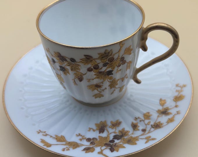 Antique G. D & C. Limoges of France Depose Porcelain Tea Cup and Saucer Hand Painted Leaves Lover Antiques and Vintage