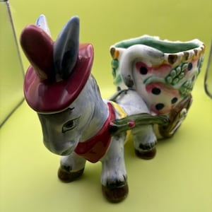 Vintage Lefton Donkey with Cart Hand Painted Ceramic Planter Figurines Japanese Lover Antiques and Vintage