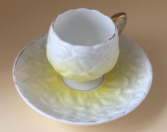 Shelley England Porcelain Tea Cup and Saucer Plate, Yellow & White Hombre, Signed and Numbered