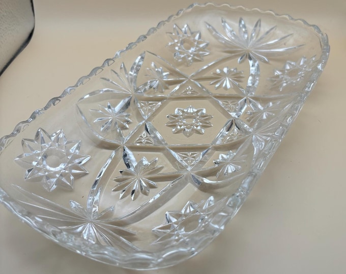 Vintage Crystal Glass Dish or Serving Dish Glass Serving Tray Anchor Hocking Star of David Design Lover Antiques and Vintage