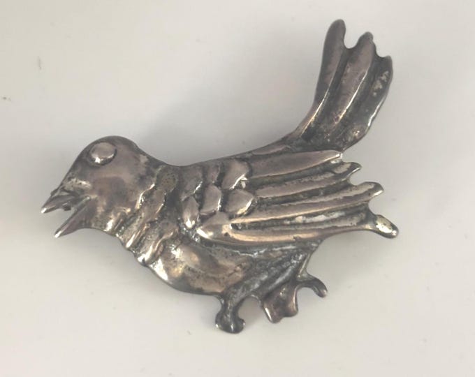 Vintage Sterling Silver Bird Pin Brooch 3D Lover Antiques and Vintage
