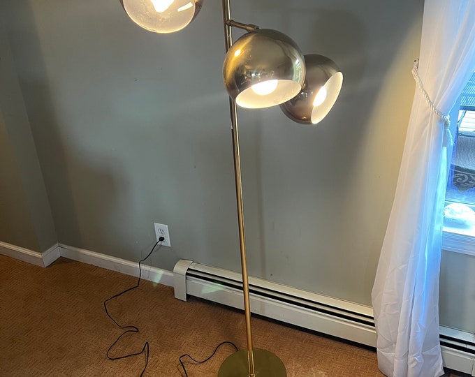 Mid Century Modern 3 Adjustable Cans Brass Floor Lamp, Gumball Style Lighting, Vintage Spotlight Lamp, Lover Antiques and Vintage
