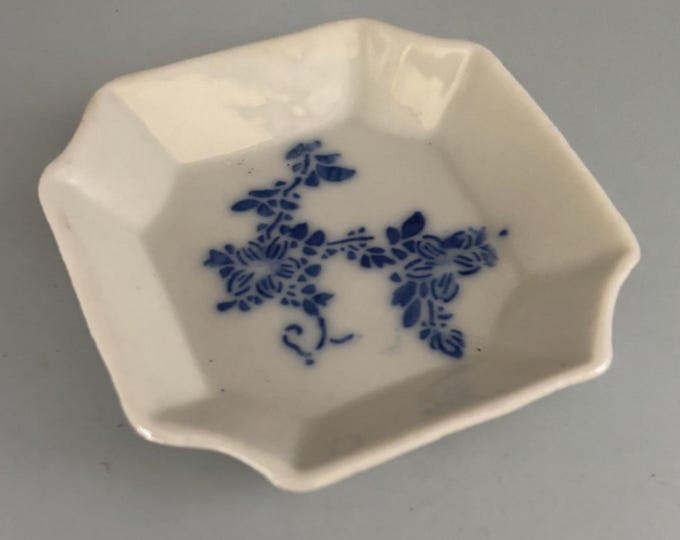 Vintage Cobalt Blue on Porcelain Square Trinket Dish Lover Antiques and Vintage