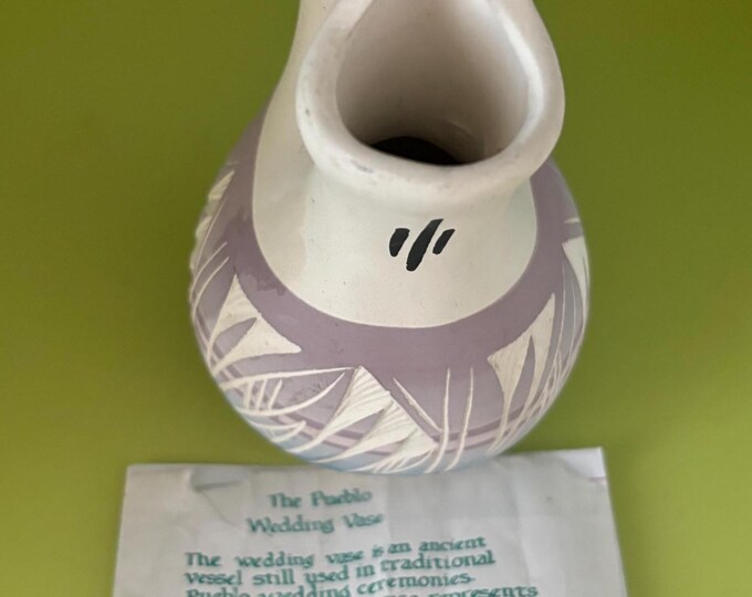 Vintage Navajo Etched Hand Painted Wedding Vase Signed on Bottom Purple Pottery Pueblo Wedding Vase Lover Antiques Vintage