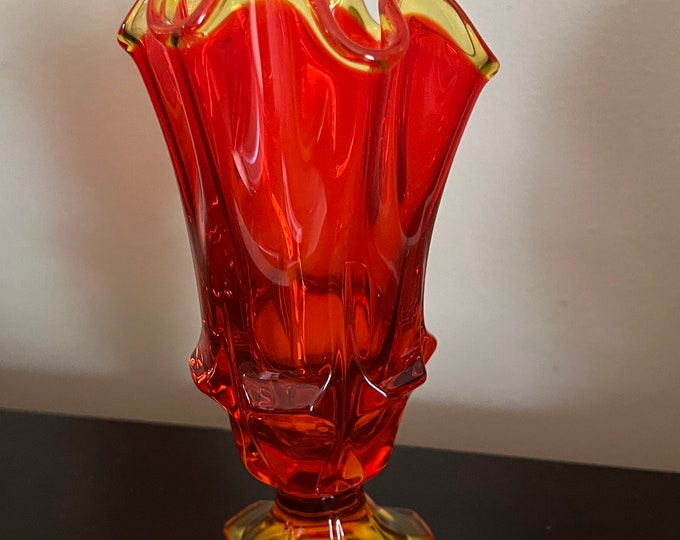 Vintage Fenton Amberina Handkerchief Glass Vase Footed Bowl Glowing Art Glass Lover Antiques and Vintage
