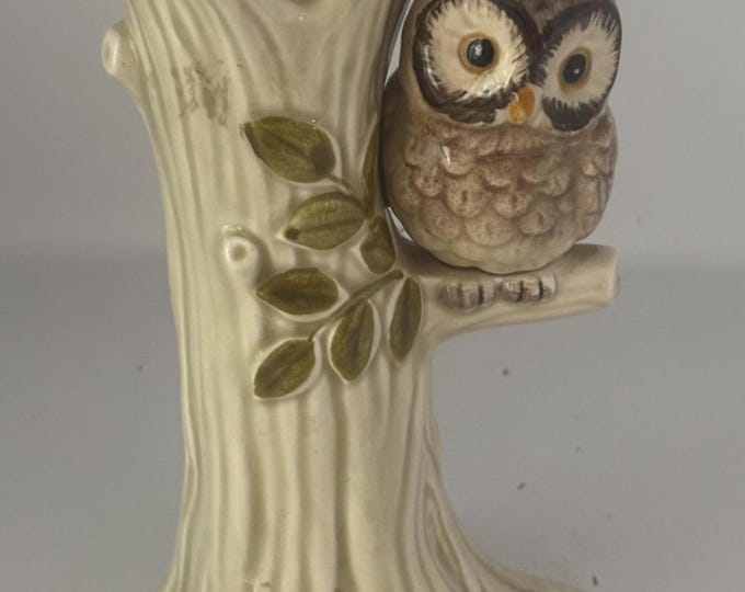Vintage Otagiri OMC Ceramic Owl Vase Tree Trunk Planter Mid Century 5.5 Inch Decor
