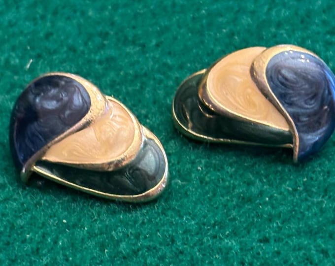 Vintage Enamel with Gold Tri-Color Swirl Earrings