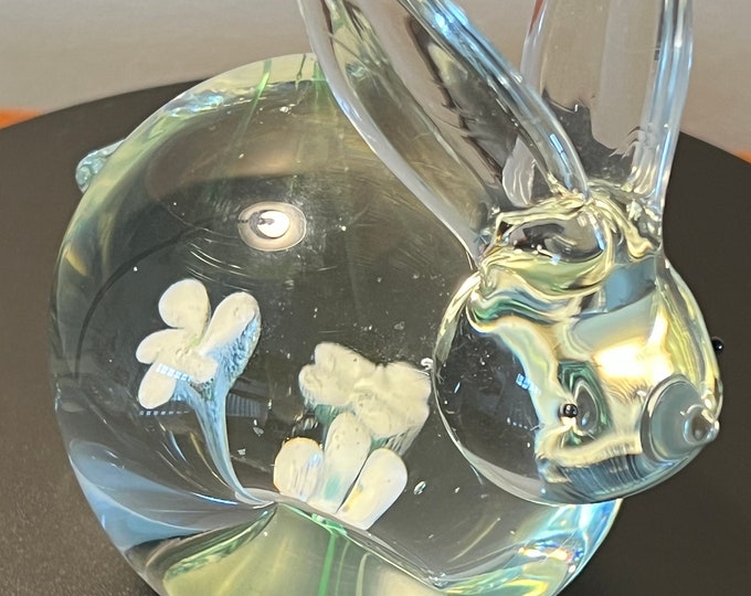 Vintage Glass Rabbit Bunny with Flowers Inside Paperweight Glass Art Lover Antiques and Vintage