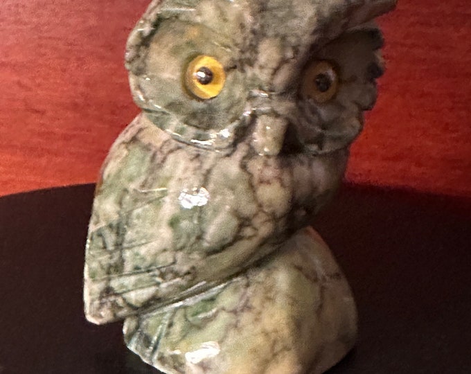 Vintage Alabaster Stone Owl, Made in Italy, Vintage Stone Owl, Stone Owl Figure, Lover Antiques and Vintage