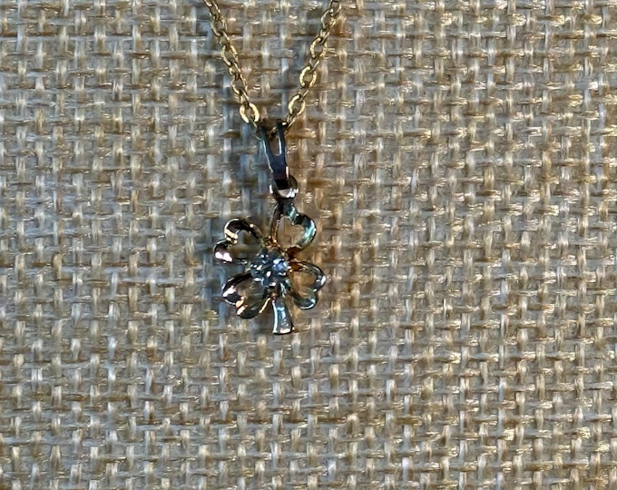 Genuine Aquamarine Shamrock Necklace Gold 9.25 Inch Chain Elegant Clover Pendant Gift