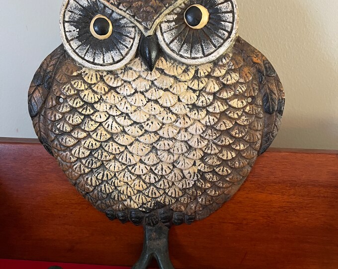 Vintage Cast Iron Owl Coat Holder, Cast Iron Owl Stand, Owl Holder Stand, Lover Antiques and Vintage