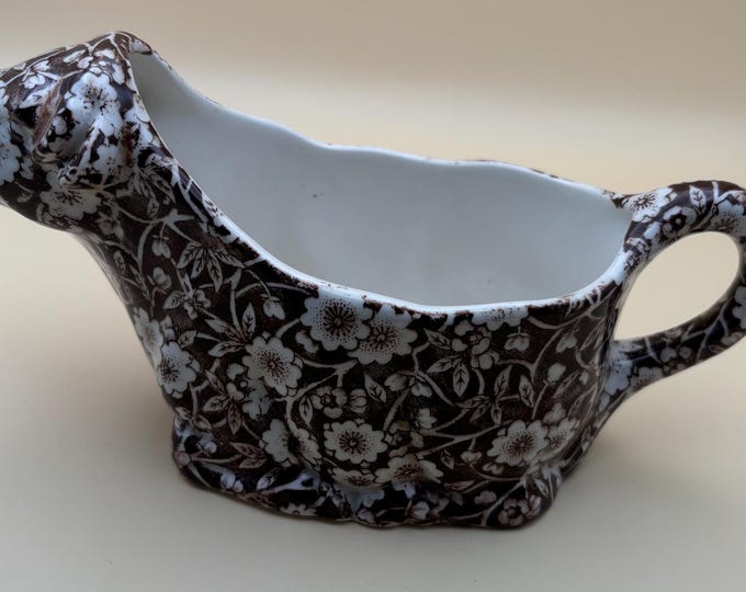 Vintage Royal Crownford Ironstone England Brown and White Floral Transferware Cow Creamer Lover Antiques and Vintage