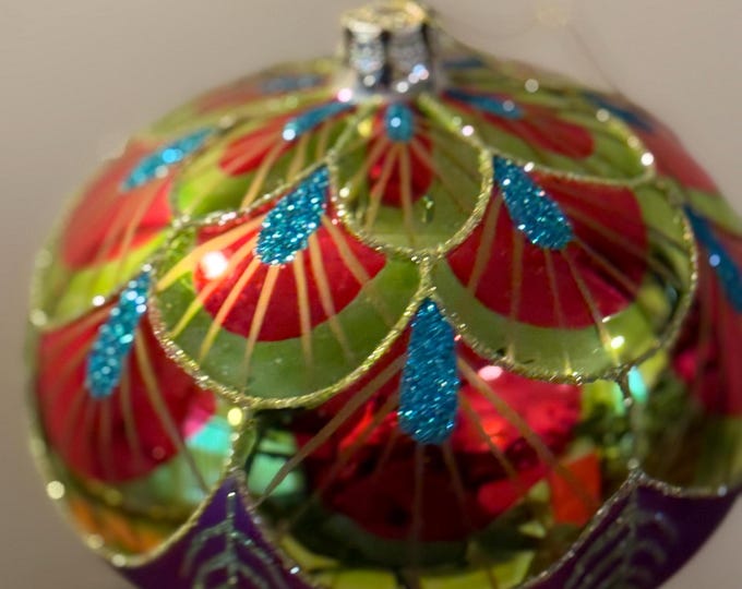 Vintage Mid Century Modern Large Multi Colored Hand Decorated Ornament Lover Antiques and vintage