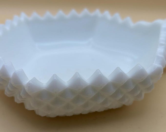 Vintage Westmoreland Diamond Hobnail Milk Glass Bowl with Handle Lover Antiques and Vintage
