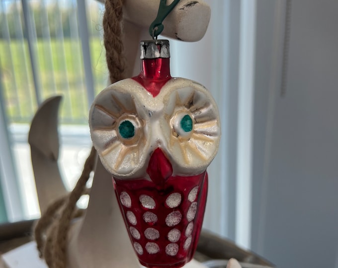 Vintage Red Owl Ornament, Big Owl Big Eyes, made in Germany, Hand Blown Glass Christmas Holiday Retired Ornaments Lover Antiques and Vintage