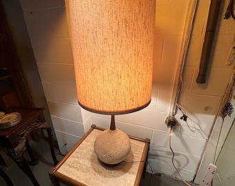 Vintage Quartite Teak Lamp Light Mid Century Modern Cream White Ceramic with Shade Lover Antiques and Vintage