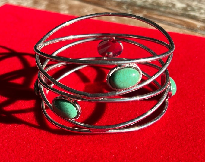 Vintage Silver and Turquoise Style Cuff Bracelet, Arm Bracelet,