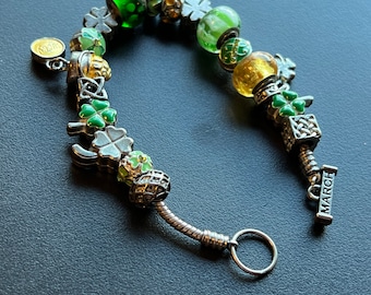 Willabee & Ward Charm Bracelet: Lucky Green Beads, Silver Clover