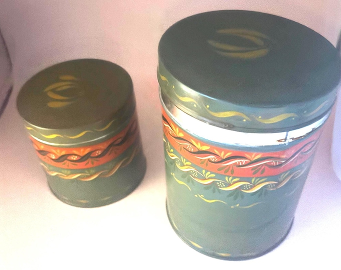 Vintage Green & Red Canisters Set of 2 Containers Lover Antiques and Vintage