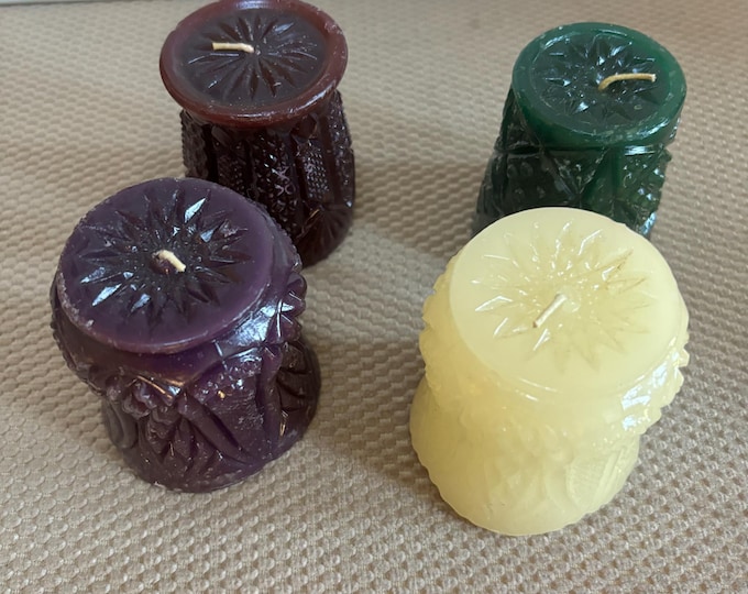 Vintage Kenzie Candles Set of 4 Candles 2 Purple 1 Green 1 White Collectible Candles Set 1 Lover Antiques and Vintage
