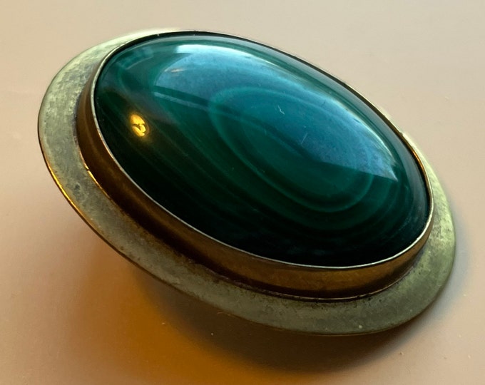 Vintage Malachite and Brass Pendant Hand Wrought in New Mexico Green Stone Jewelry Pretty Things at LAV!