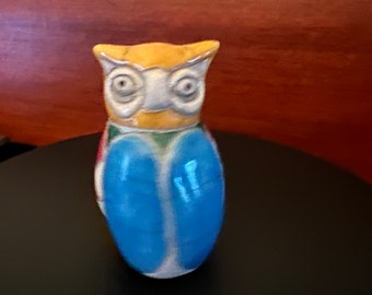 Vintage Mosaic Pottery Owl Figurine, Hand Made in South Africa