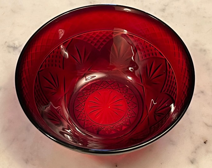 Vintage Ruby Red Small bowl 5 3/4” x 2.5” tall glass art Amberina Etched Glass Lover Antiques and Vintage