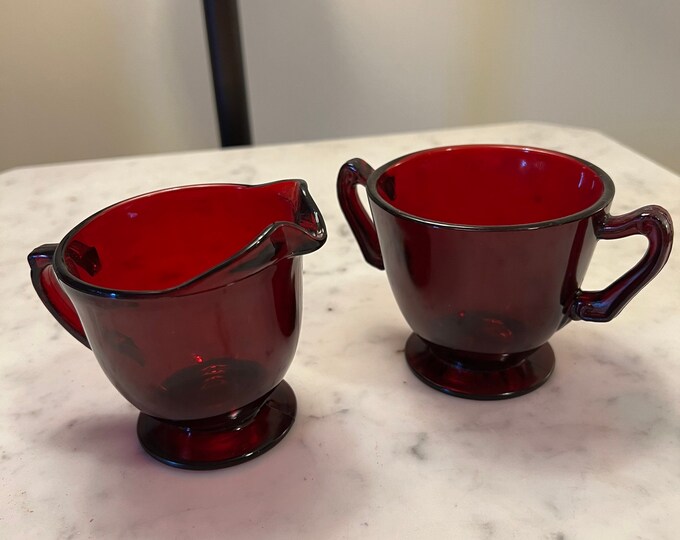 Ruby Red Sugar & Creamer Set red glass mid century modern