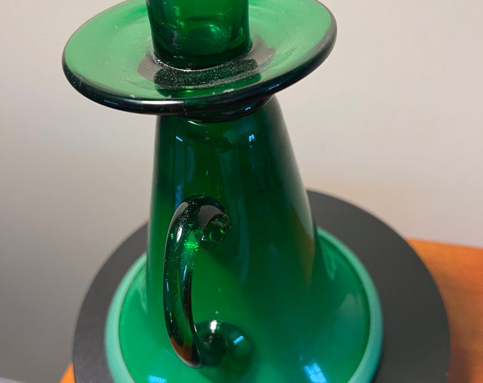 Vintage Blenko Style Green Candlestick Holder with Bell Bottom Home Decor Lover Antiques and Vintage