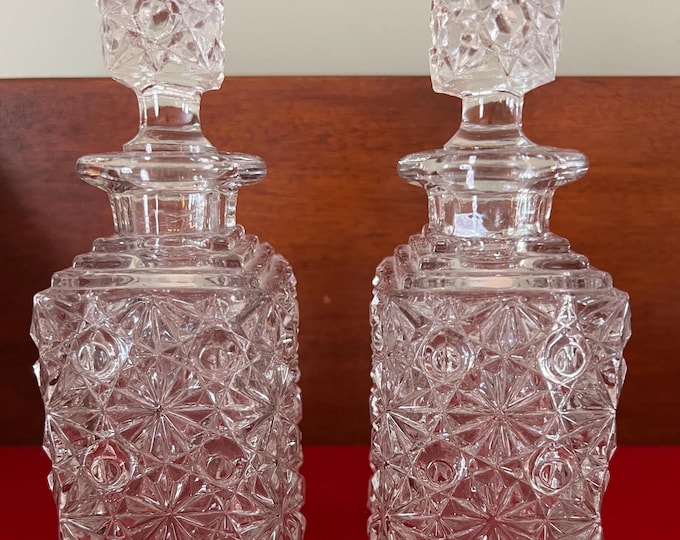 Antique EAPG Early American Pattern Crystal Cut Glass Cologne Bottles Daisy & Button Design Elson Glass Company Lover Antiques and Vintage