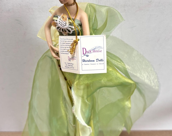 Duck House Heirloom Doll with Green Iridescent Organza Gown, Lover Antiques and Vintage