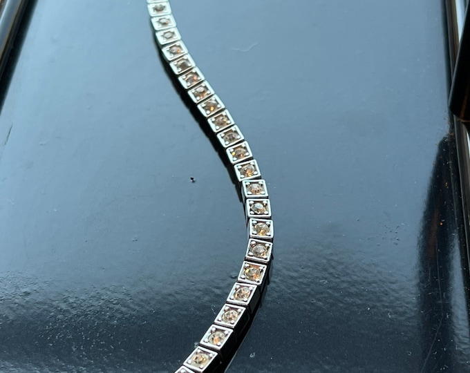 Vintage Rhinestone tennis bracelet jewelry 8” silver tone