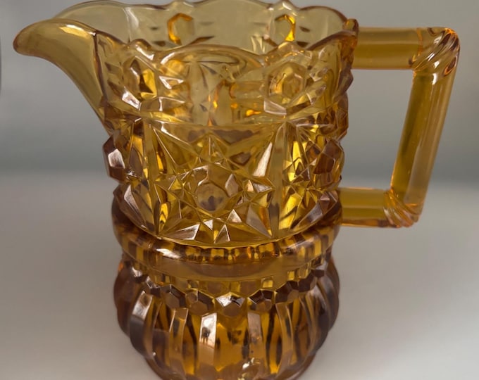 Antique Pitcher Richards and Hartley Daisy Button Crossbar Mikado Amber Glass, Toothpick Holder, Lover Antiques and Vintage