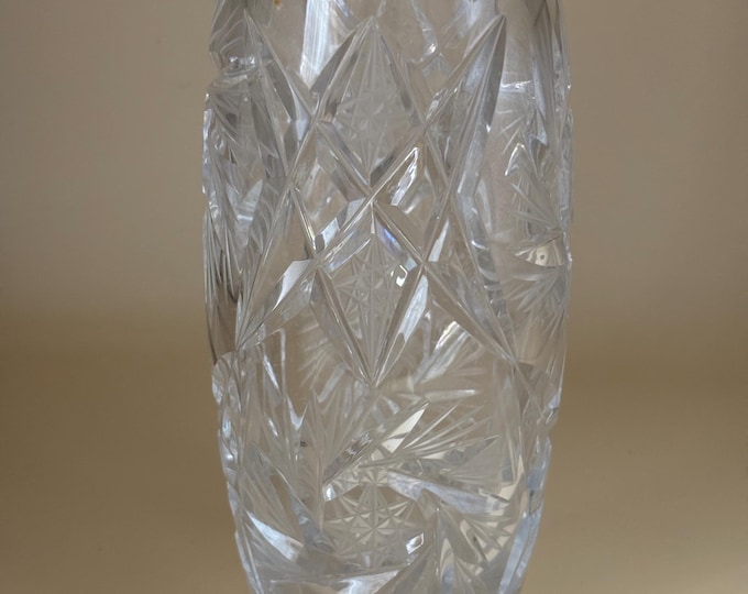 Antique Sawtooth Crystal Bud Vase, Bohemian Star Cut Glass, Lover Antiques and Vintage