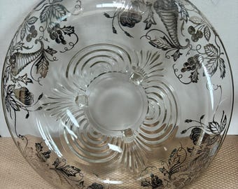 Vintage Silver on Crystal Large Serving Plate Platter Three Footed By Silver City Lover Antiques and Vintage